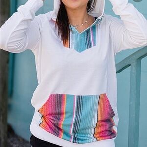 Crazy Train Apparel White & Serape
Stripe-Contrast Tampico Hoodie size Small NWT